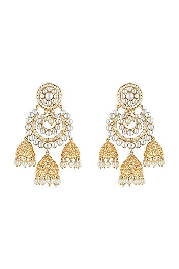 Gold plated faux kundan long chandbali earrings
