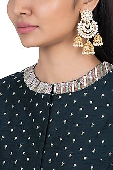 Gold plated faux kundan long chandbali earrings