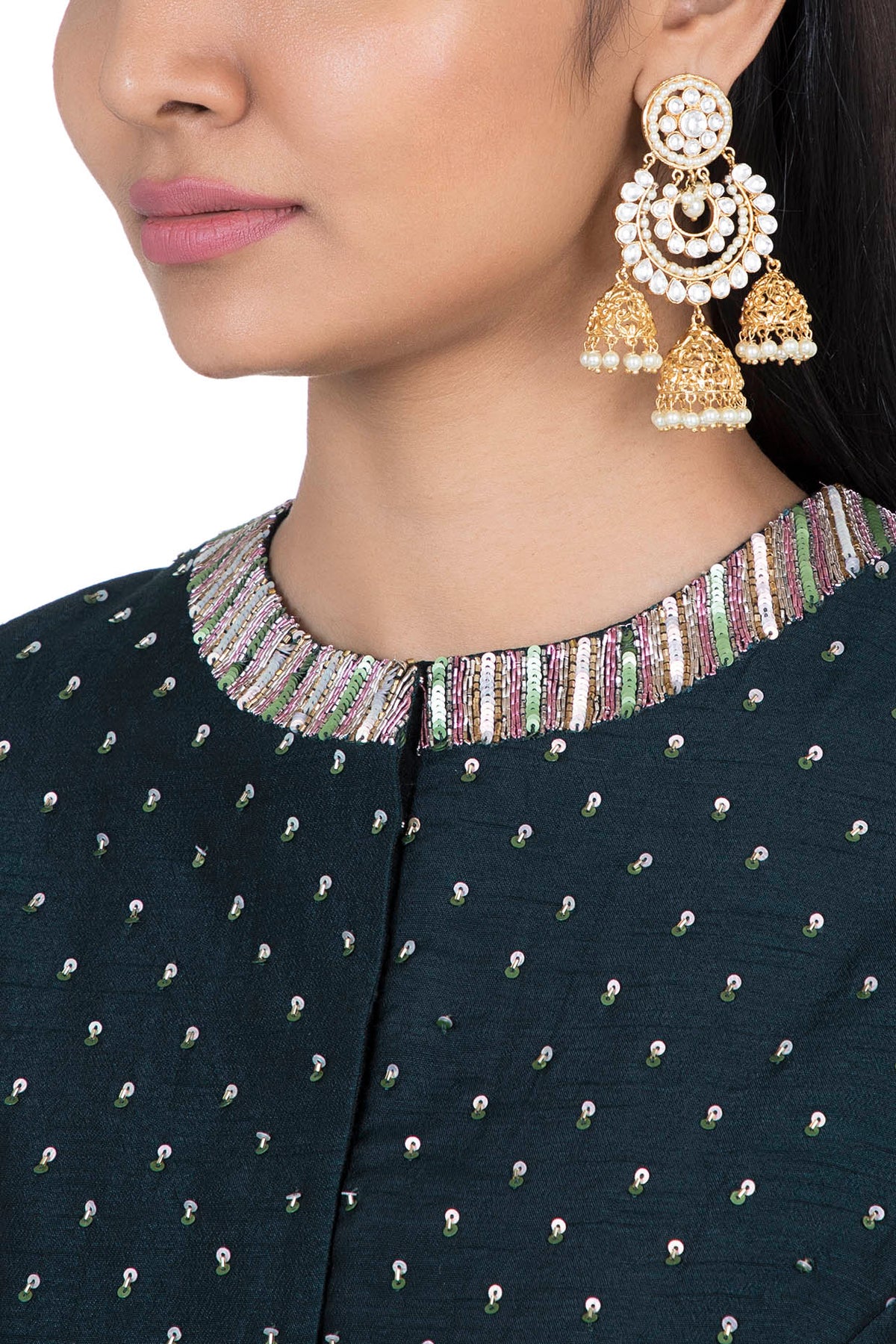 Gold plated faux kundan long chandbali earrings