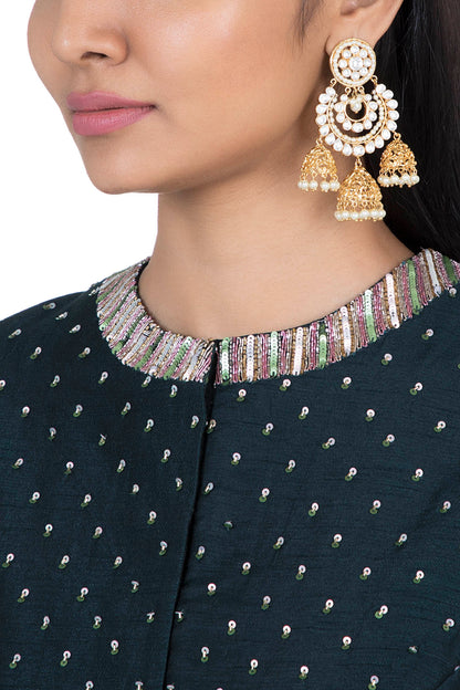Gold plated faux kundan long chandbali earrings