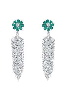 Silver plated faux diamond and emerald earrings