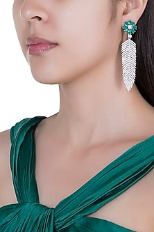 Silver plated faux diamond and emerald earrings