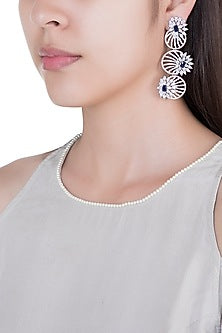 Silver plated faux diamond long dangler earrings