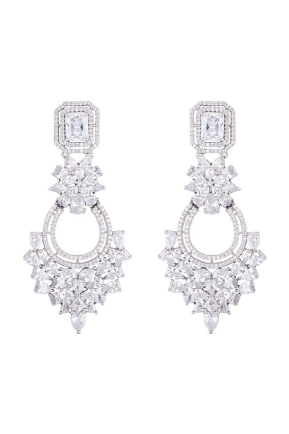 Silver plated faux diamond chandelier earrings