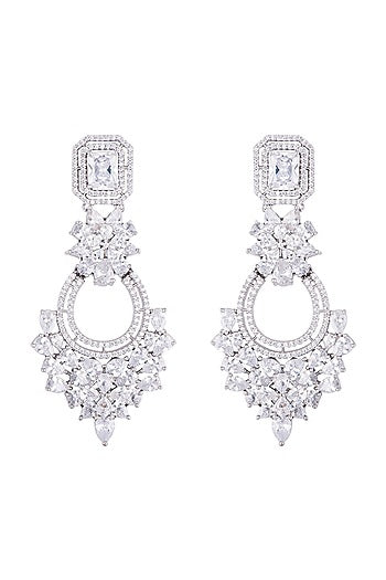 Silver plated faux diamond chandelier earrings