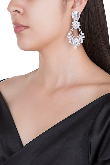 Silver plated faux diamond chandelier earrings