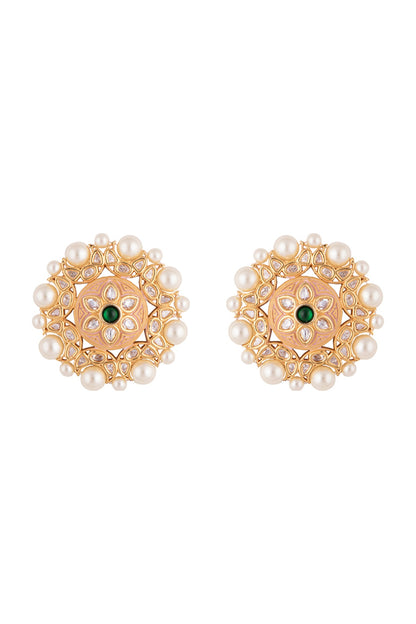 Gold plated faux kundan stud earrings