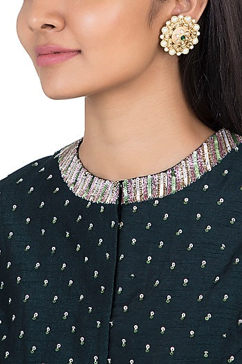 Gold plated faux kundan stud earrings