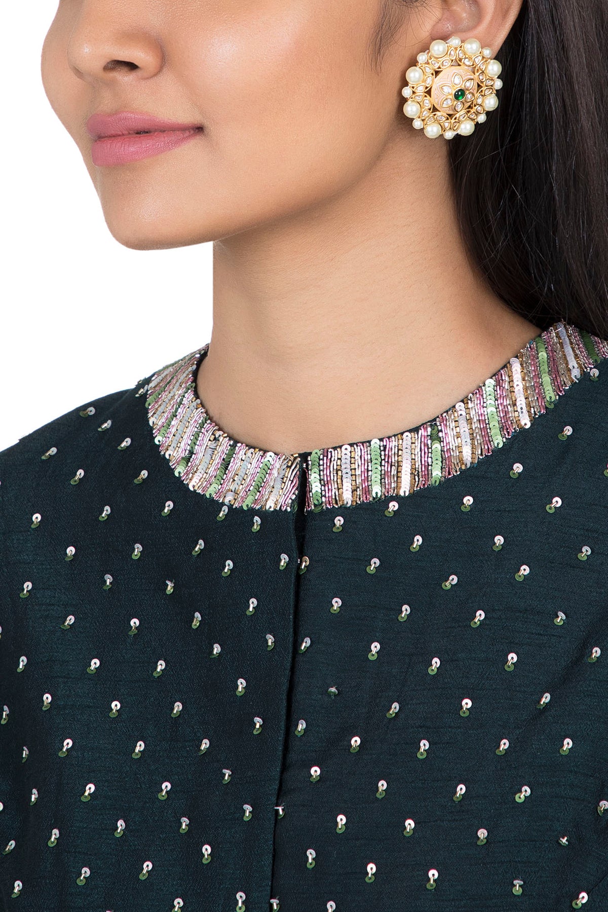 Gold plated faux kundan stud earrings