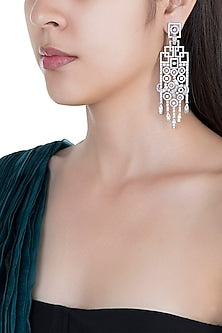 Silver plated faux diamond chandelier earrings