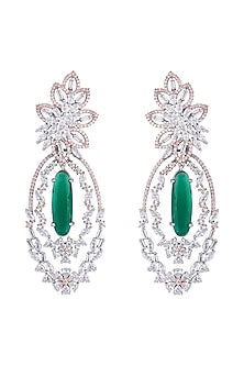 Silver plated faux diamond and emerald earrings