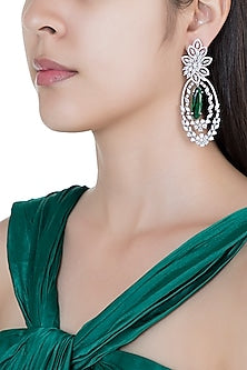 Silver plated faux diamond and emerald earrings