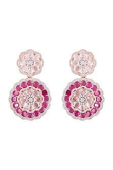 Gold plated faux diamond and ruby earrings