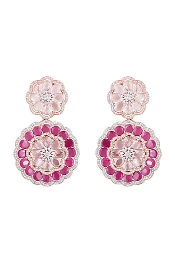 Gold plated faux diamond and ruby earrings