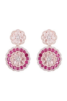 Gold plated faux diamond and ruby earrings