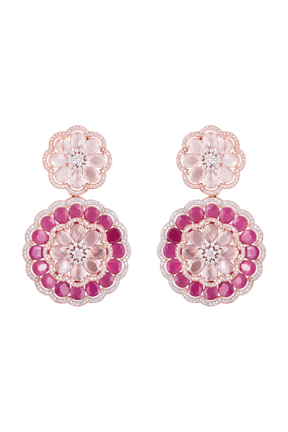 Gold plated faux diamond and ruby earrings