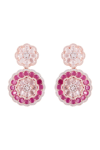 Gold plated faux diamond and ruby earrings