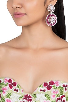 Gold plated faux diamond and ruby earrings