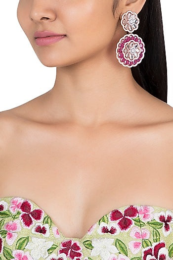 Gold plated faux diamond and ruby earrings