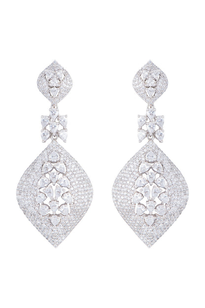 Silver plated faux diamond dangler earrings