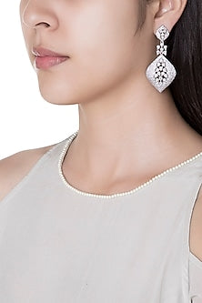 Silver plated faux diamond dangler earrings