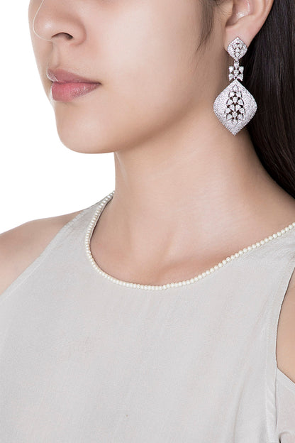 Silver plated faux diamond dangler earrings