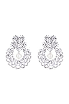 Silver plated faux diamond floral earrings