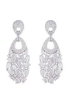 Silver plated faux diamond long dangler earrings