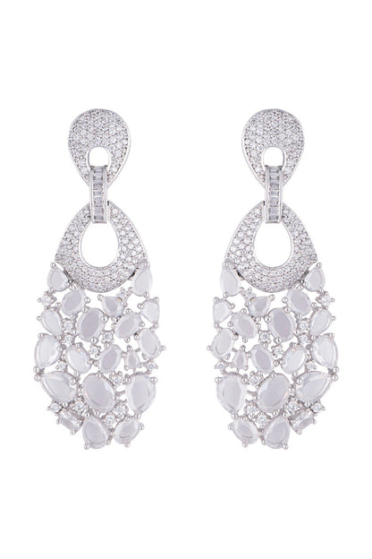 Silver plated faux diamond long dangler earrings