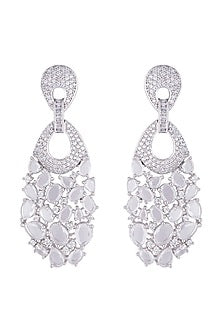 Silver plated faux diamond long dangler earrings