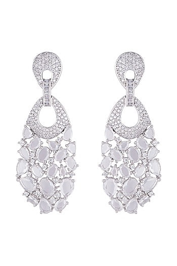 Silver plated faux diamond long dangler earrings