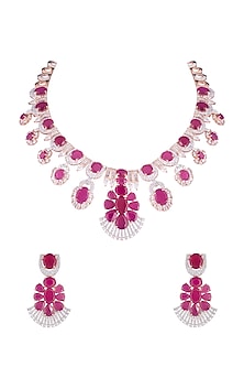 Silver plated faux diamond and ruby necklace set