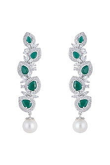Silver plated faux diamond and emerald dangler earrings
