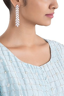 Silver plated faux diamond long earrings
