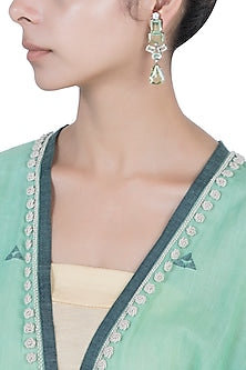 Silver plated green stone earrings