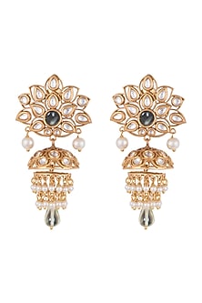 Gold plated faux kundan and green stone earrings
