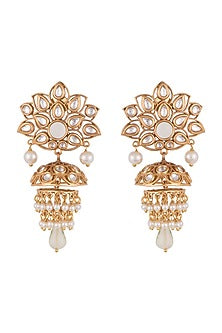 Gold plated faux kundan and white stone earrings