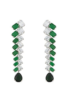 Silver plated faux diamond and emerald earrings