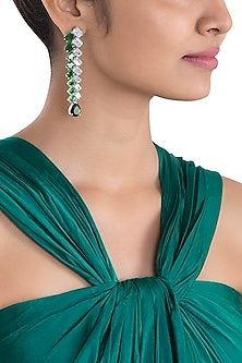 Silver plated faux diamond and emerald earrings