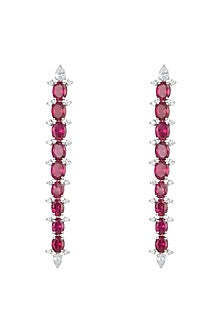 Silver plated faux diamond and ruby long earrings