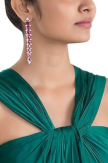 Silver plated faux diamond and ruby long earrings