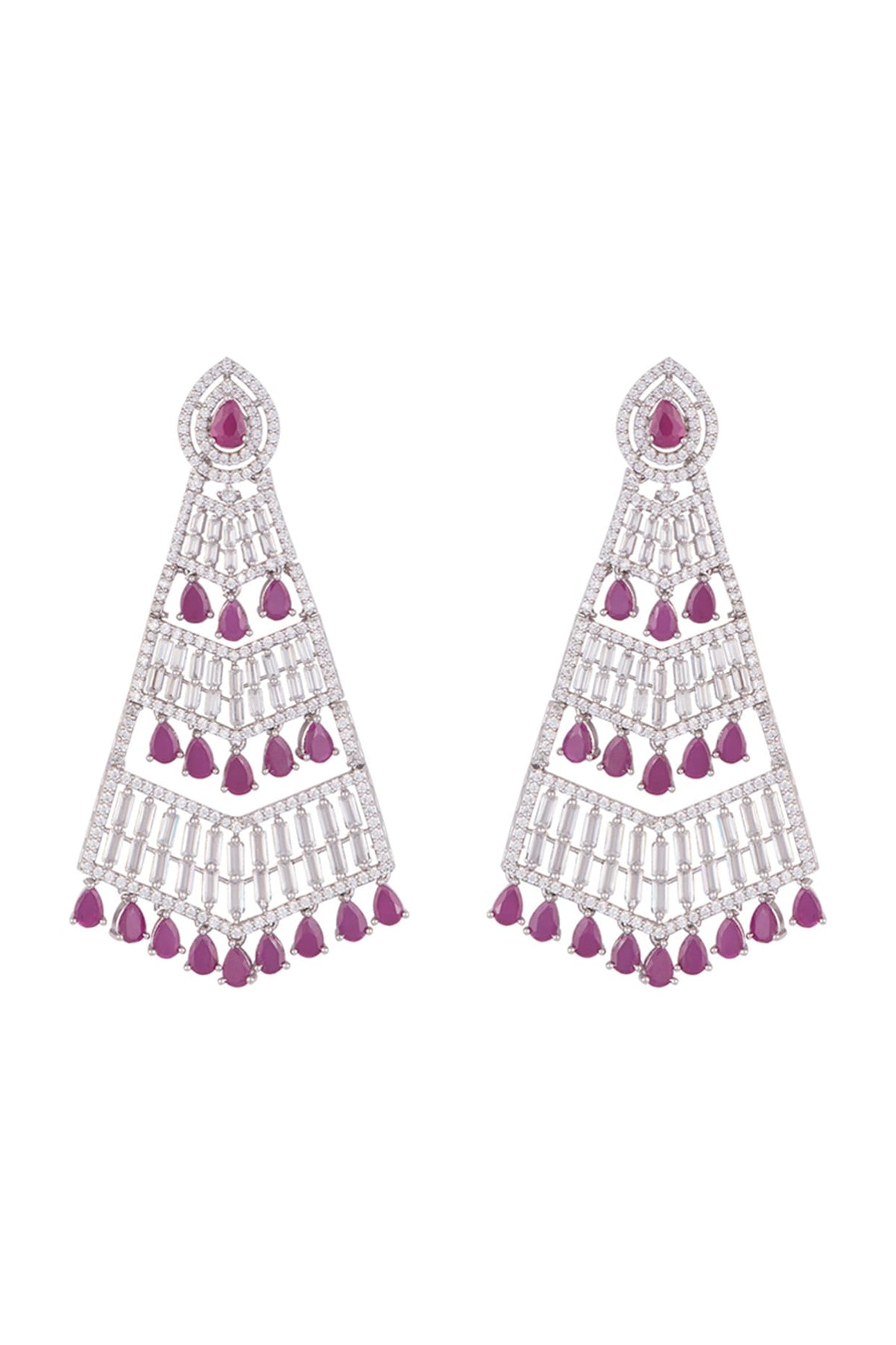 Silver plated faux diamond and ruby earrings