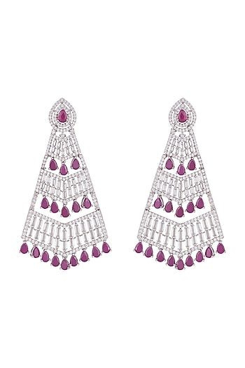 Silver plated faux diamond and ruby earrings