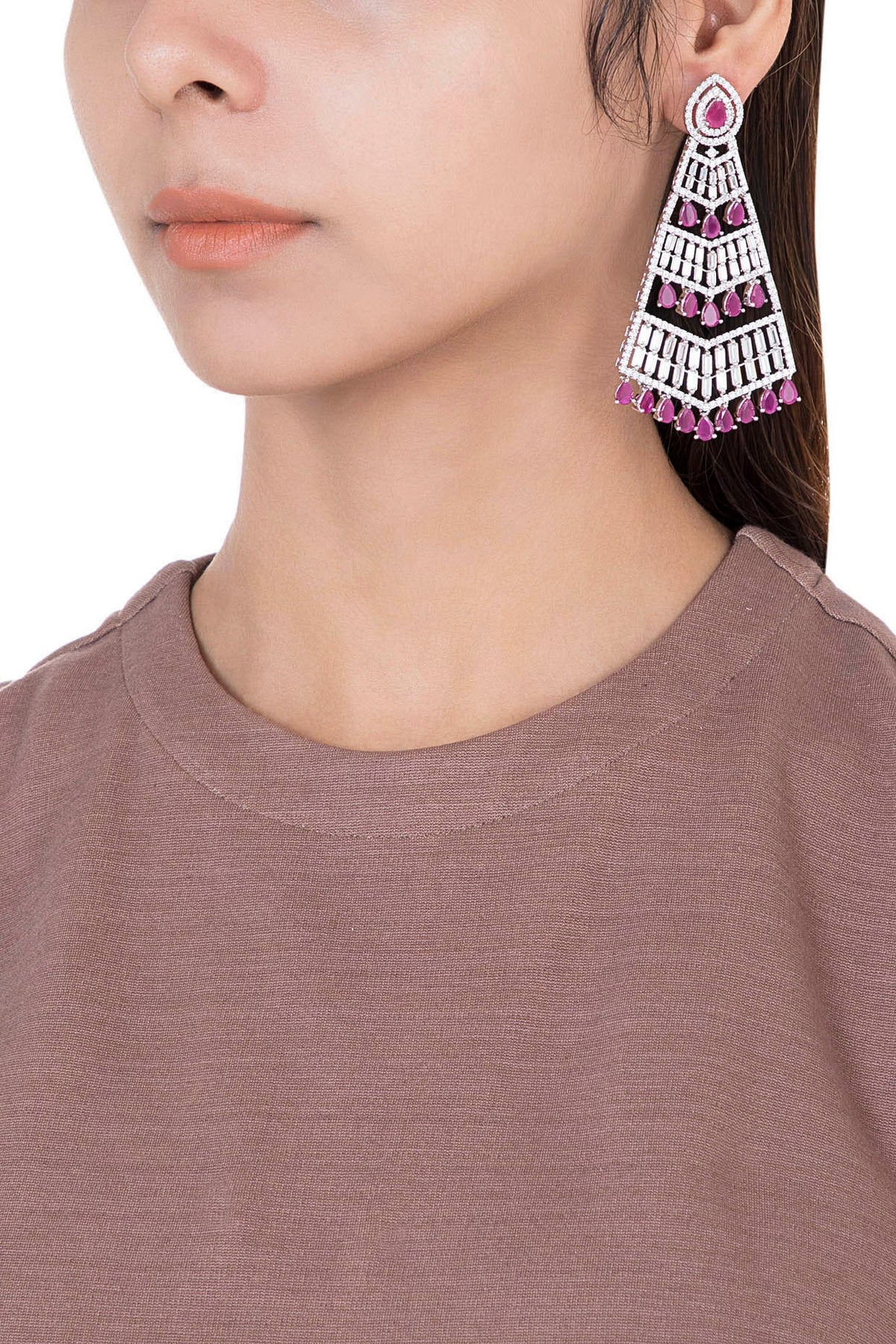 Silver plated faux diamond and ruby earrings
