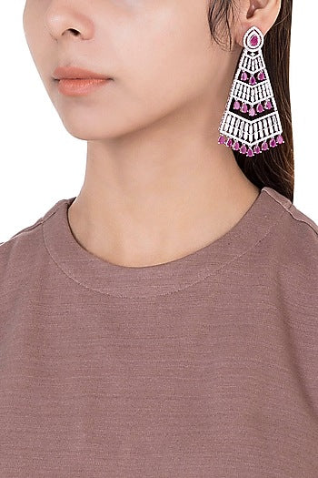 Silver plated faux diamond and ruby earrings