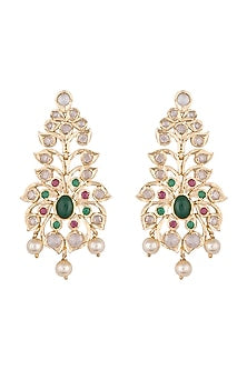 Gold plated faux diamond and emerald earrings