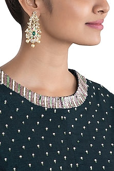 Gold plated faux diamond and emerald earrings