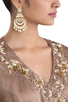 Gold plated faux kundan chandbali earrings