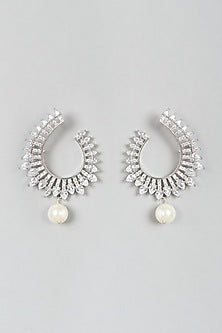 White Finish Faux Diamonds & Zircons Earrings