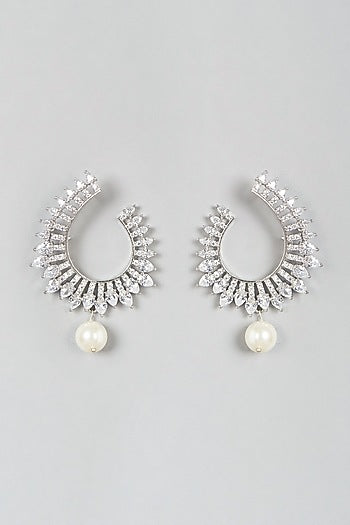White Finish Faux Diamonds & Zircons Earrings